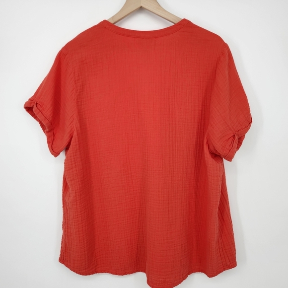 St. Johns Bay Womens Gauzy Top Size 1X Red Orange Cotton Summer Beachy Flowy - Picture 6 of 7